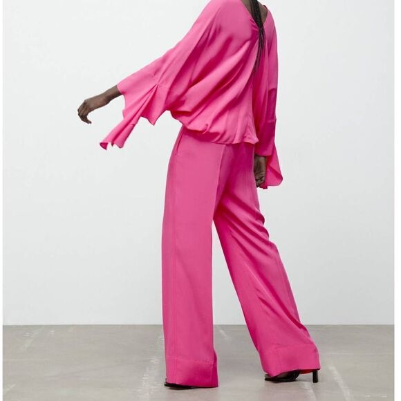 ZARA FLOWING WIDE-LEG TROUSERS Barbiecore Barbie Core - Picture 6 of 11